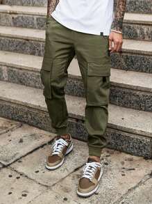 Manfinity Men Flap Pocket Cargo Trousers - Army Green - View 6