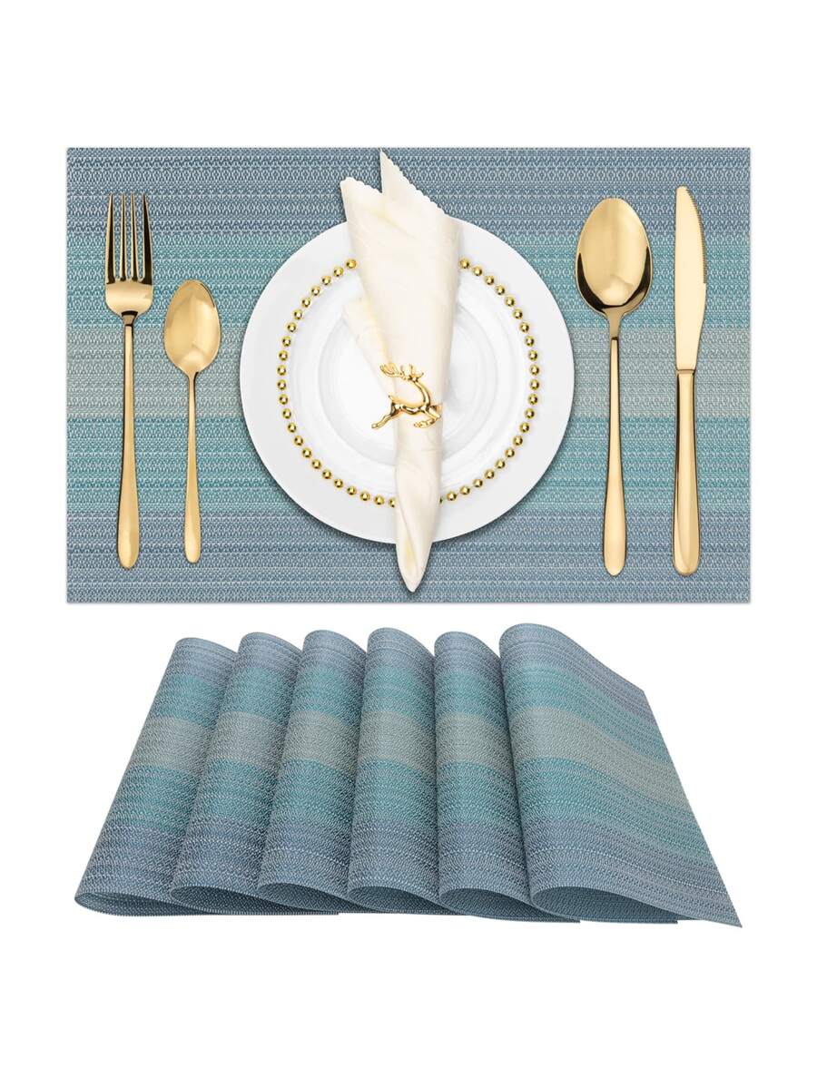 1入組條紋桌墊用於廚房餐桌現代PVC餐墊 - 藍色 - 查看 1