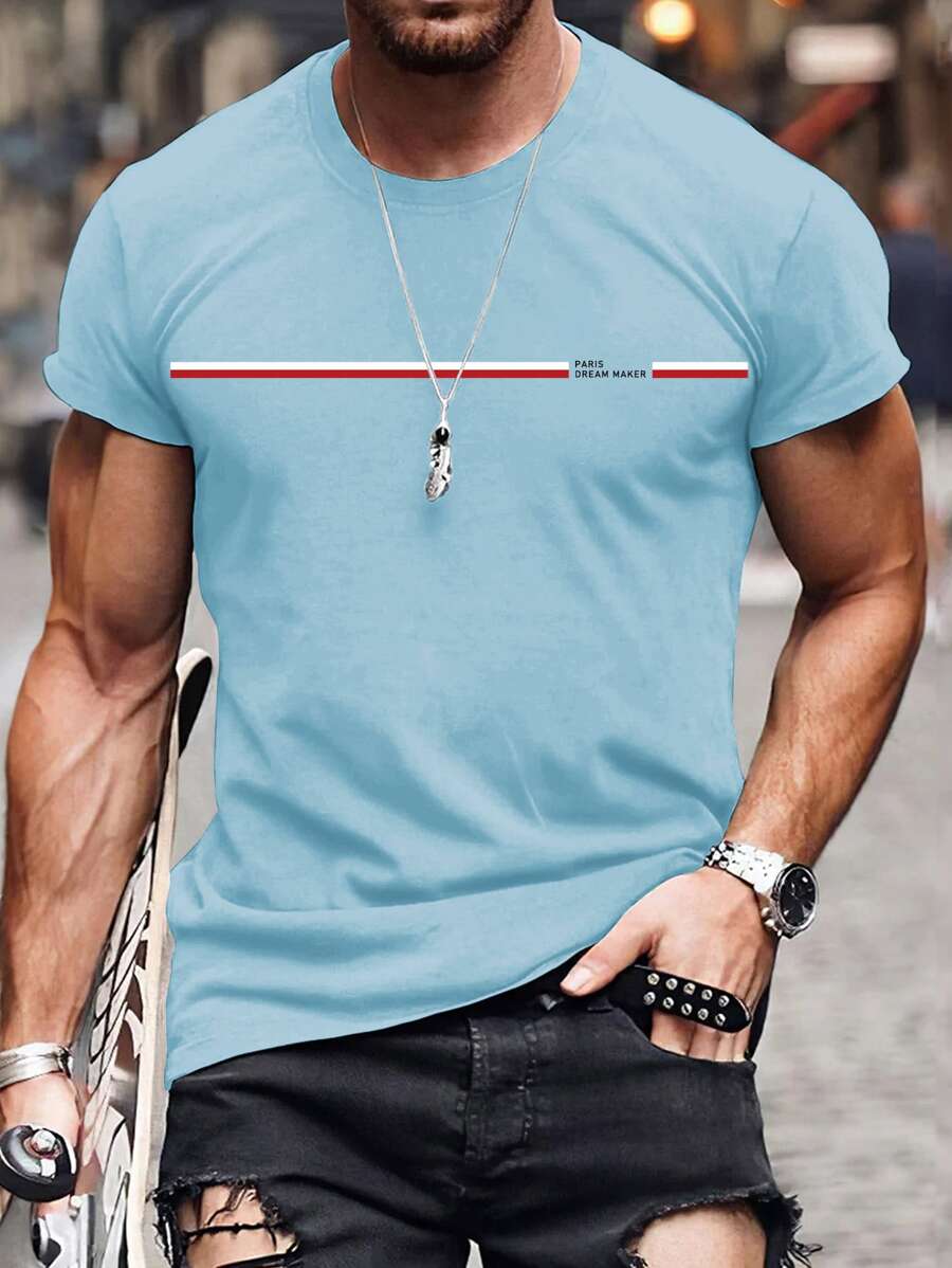 Manfinity Homme 男士字母圖案T恤 - 藍色 - 查看 1