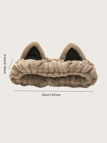 1入組卡其色沐浴頭帶可愛滌綸卡通耳朵裝飾毛茸茸浴室髮帶 - 卡其色 - 查看 2