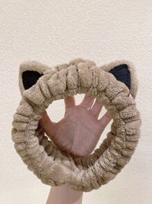 1入組卡其色沐浴頭帶可愛滌綸卡通耳朵裝飾毛茸茸浴室髮帶 - 卡其色 - 查看 3