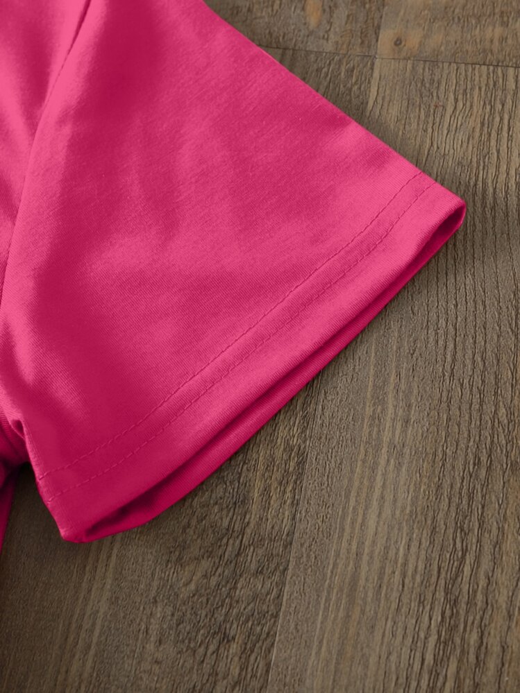 SHEIN LUNE เสื้อยืด กราฟฟิค ทรอปิคอล & ตัวอักษร - สีชมพูบานเย็น - ดู 5