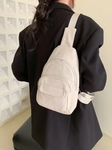 Mini Pocket Front Sling Bag - Beige - View 1