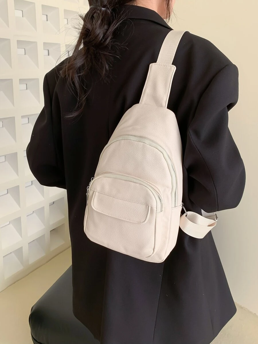 Mini Pocket Front Sling Bag - Beige - View 1