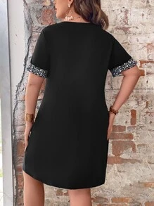 SHEIN LUNE 大碼碎花蝙蝠袖洋裝 - 黑色 - 查看 2