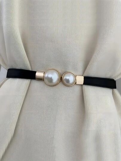 优雅 1 件女士仿珍珠装饰腰带，适合休闲装万圣节夏季、秋季、学校秋季、万圣节