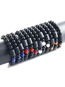 Men Scorpio Symbol Detail Beaded Bracelet - Multicolor - View 1