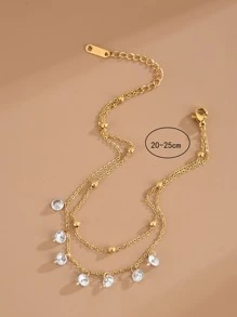 1pc Zirconia Stainless Steel Anklet For Women, Summer Beach Jewelry (Handmade Chain, Bead Quantity May Vary, Actual Length Prevails) - Yellow Gold - View 3