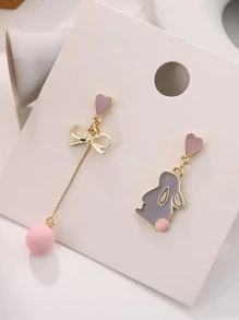 兔子与蝴蝶结装饰不匹配吊坠耳环 情人节、妈妈、母亲、母亲节、礼物 - 彩色 - 查看 3
