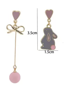 兔子与蝴蝶结装饰不匹配吊坠耳环 情人节、妈妈、母亲、母亲节、礼物 - 彩色 - 查看 4