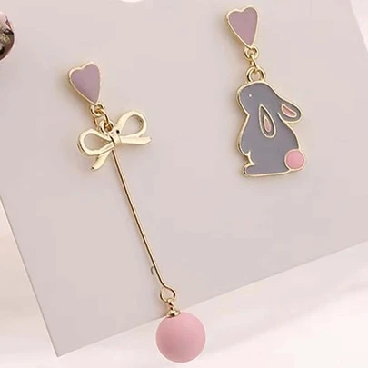 Rabbit & Bow Decor Mismatched Drop Earrings Valentines,Mom,Mother,Mother's Day,Gift