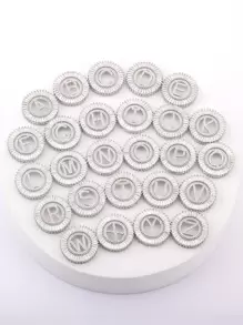 1入組方晶鋯石字母裝飾圓形吊飾項鍊 - 銀色 - 查看 2