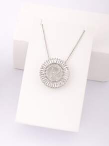 1入組方晶鋯石字母裝飾圓形吊飾項鍊 - 銀色 - 查看 8