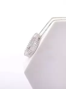 1入組方晶鋯石字母裝飾圓形吊飾項鍊 - 銀色 - 查看 9