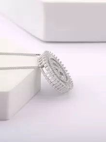 1入組方晶鋯石字母裝飾圓形吊飾項鍊 - 銀色 - 查看 10