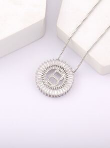 1入組方晶鋯石字母裝飾圓形吊飾項鍊 - 銀色 - 查看 12