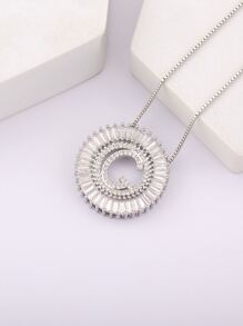 1入組方晶鋯石字母裝飾圓形吊飾項鍊 - 銀色 - 查看 13