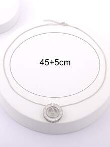 1入組方晶鋯石字母裝飾圓形吊飾項鍊 - 銀色 - 查看 14