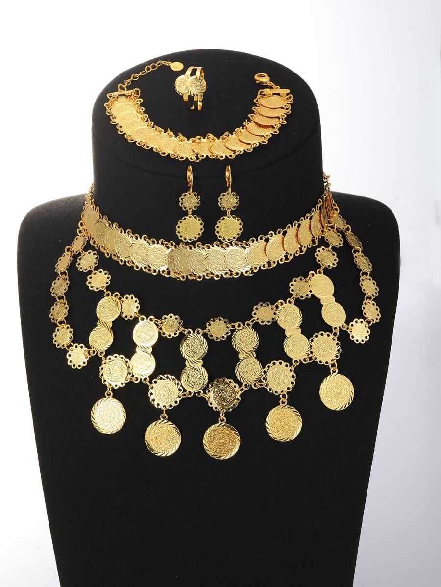 5pcs/set Round Decor Jewelry Set - Yellow Gold - View 1