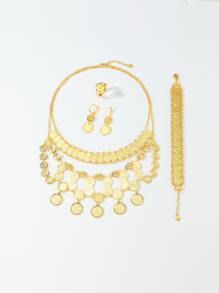 5pcs/set Round Decor Jewelry Set - Yellow Gold - View 3