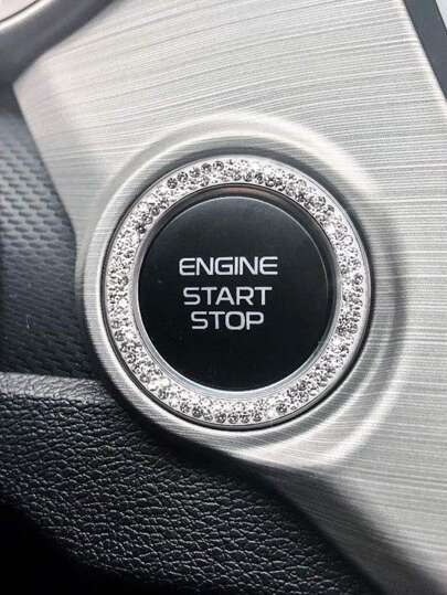 1pc Rhinestone Decor Glass Car One-button Start Decoration Ring