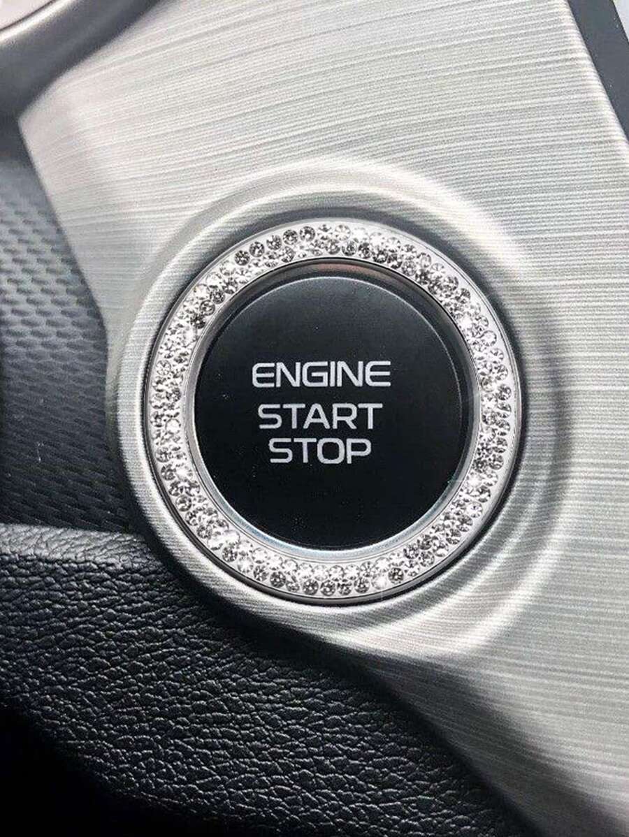 1入組水鑽裝飾玻璃汽車一鍵啟動鈕裝飾用品圓環 - 銀色 - 查看 1