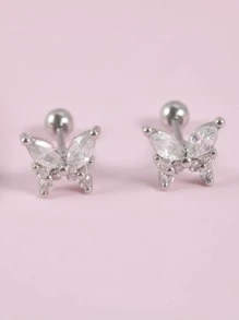 Bông tai hình con bướm trang trí bằng đá Zirconia - Bạc - Xem 3