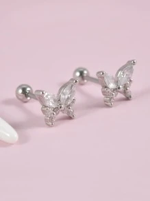 Bông tai hình con bướm trang trí bằng đá Zirconia - Bạc - Xem 4