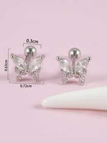 Bông tai hình con bướm trang trí bằng đá Zirconia - Bạc - Xem 5