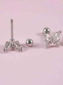 Bông tai hình con bướm trang trí bằng đá Zirconia - Bạc - Xem 6