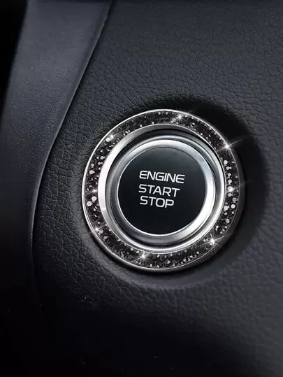 1pc Rhinestone Decor Glass Car One-button Start Decoration Ring