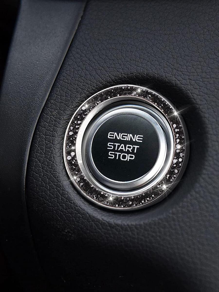 1 cái Rhinestone Decor Glass Car One-button Start Vòng trang trí - màu đen - Xem 1