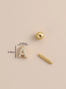 方晶鋯石字母裝飾耳釘 - 金黃色 - 查看 4