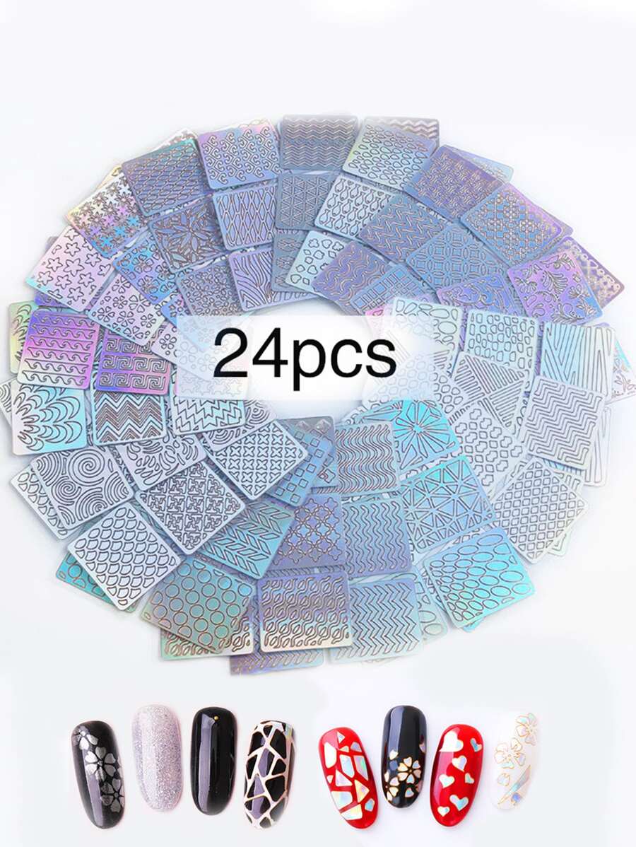 24sheets Geometric Pattern Hollow Out Nail Art Sticker Nail Stickers DIY - Multicolor - View 1