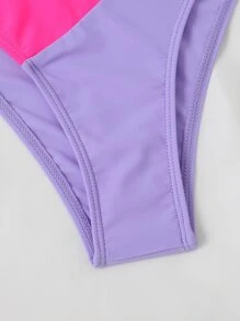 SHEIN Conjunto de bikini de verano tipo wrap halter con bloques de color para playa - Multicolor - Ver 6