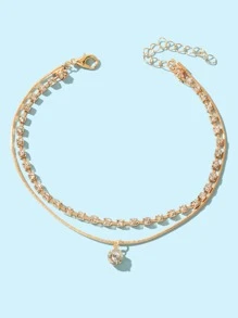 水鑽裝飾分層腳鏈 - 金黃色 - 查看 2