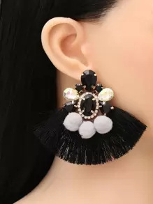1pair Bohemian Tassel Earrings - Black - View 1