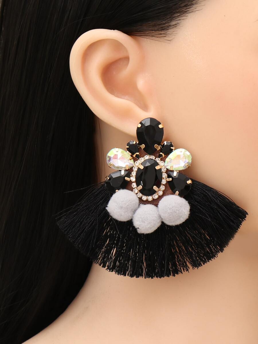 1pair Bohemian Tassel Earrings - Black - View 1