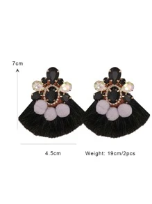 1pair Bohemian Tassel Earrings - Black - View 3