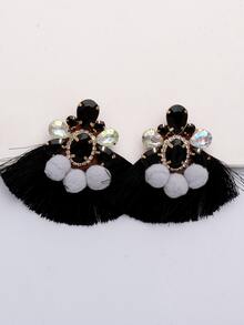 1pair Bohemian Tassel Earrings - Black - View 4