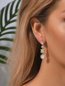 Pendientes largos con diseño de diamante de imitación - Amarillo Oro - Ver 1