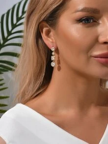 Pendientes largos con diseño de diamante de imitación - Amarillo Oro - Ver 3