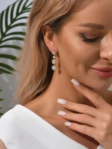 Pendientes largos con diseño de diamante de imitación - Amarillo Oro - Ver 4