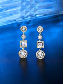 Pendientes largos con diseño de diamante de imitación - Amarillo Oro - Ver 6