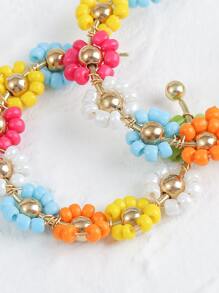Flower Decor Cuff Hoop Earrings - Multicolor - View 3