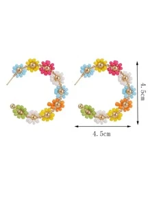 Flower Decor Cuff Hoop Earrings - Multicolor - View 4