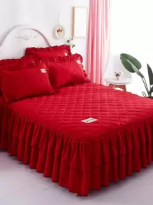 Váy Giường Màu Đỏ, Vải Hiện Đại Ren Viền Chăn Ga Giường Váy Cho Phòng Ngủ - Nhiều màu - Xem 1