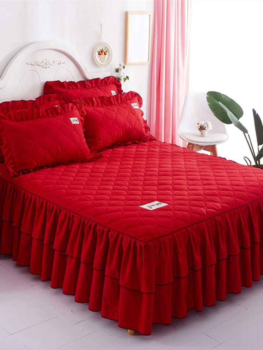 Váy Giường Màu Đỏ, Vải Hiện Đại Ren Viền Chăn Ga Giường Váy Cho Phòng Ngủ - Nhiều màu - Xem 1