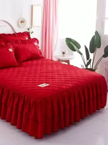 Váy Giường Màu Đỏ, Vải Hiện Đại Ren Viền Chăn Ga Giường Váy Cho Phòng Ngủ - Nhiều màu - Xem 2