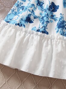 SHEIN Young Girl Floral Print Ruffle Hem Dress With Bag
